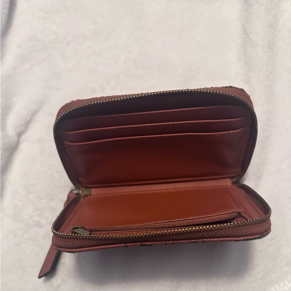 Universal Thread Brown Zip-Around Leather Card Wa… - image 1